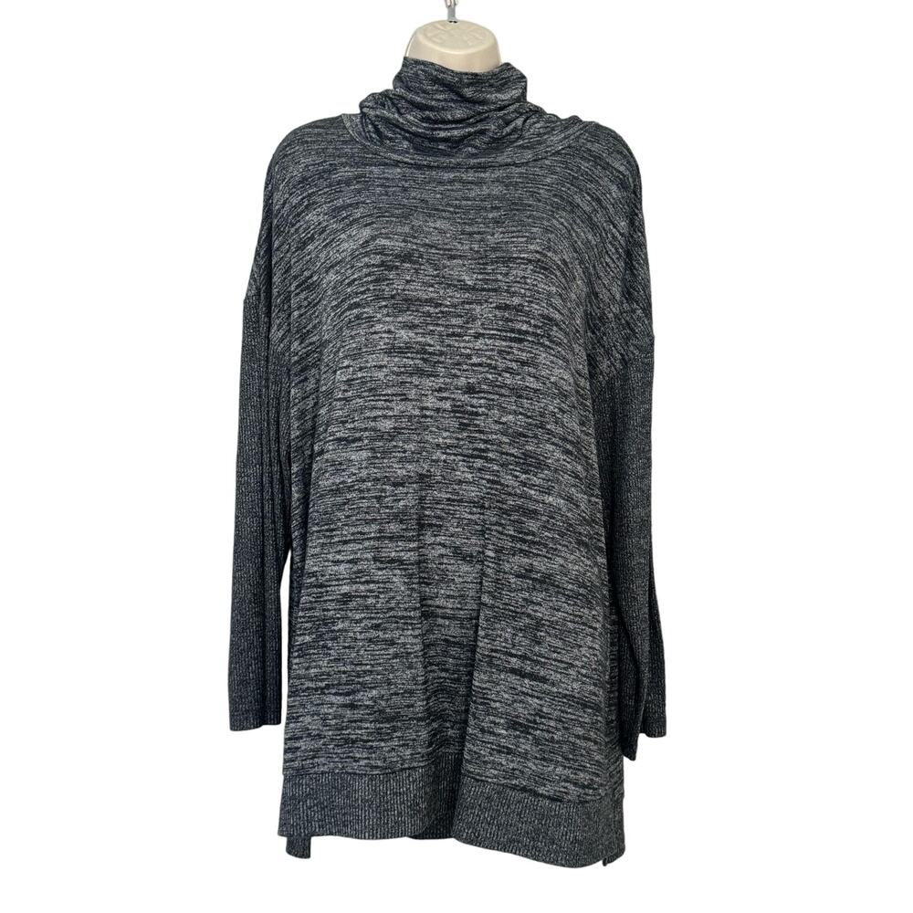 a.n.a Womens Plus Black and Gray‎ Marled Turtleneck Pullover Sweater Size 0X